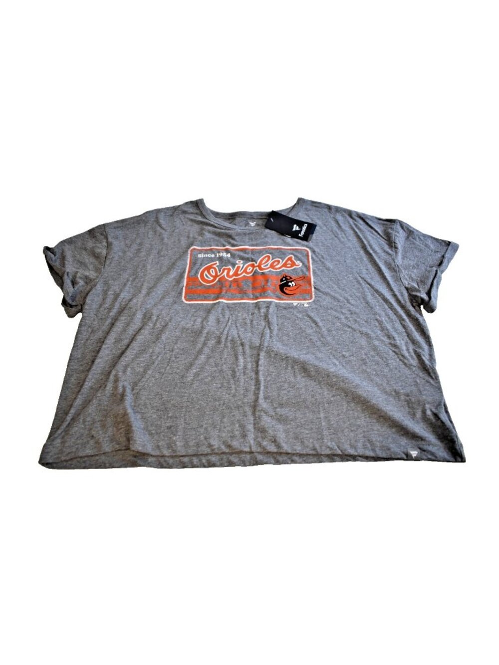 Fanatics Baltimore Orioles Women's 2XL Grey Orange Crop Top T Shirt